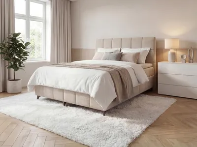 Produktbild von ELVORA DESIGNE Boxspringbett 160x200 cm VERONA Polsterbett mit Bonellfedermatratzen & 2 Bettkästen, Gasdruckfeder, Milchig