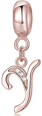 Productafbeelding van Damen charme hanger, letters A-Z, rosé goud, 925 sterling zilver, zirkonia, 4,5 mm gatmaat