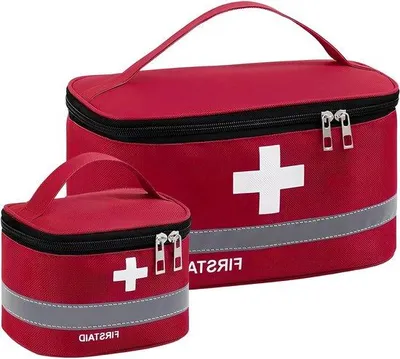 Produktbild von Reise-Medizintaschen-Set, 2-teilig, rot, mit großer und kleiner Tasche, Innentaschen