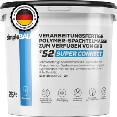 Produktbild von SimpleBau Super Connect gebrauchsfertige Polymermasse zum Verfugen von Gipskartonplatten ohne Verwendung von Fugenband, 25kg