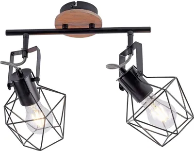 Zdjęcie produktu dla Lampa sufitowa - Czarny - Metal - Drewno - 2 światła - W 40 cm