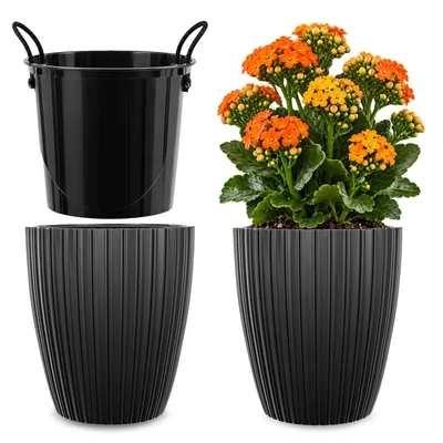 Obrázok produktu pre KADAX Kvetináč Ø 24 cm s vnútornou vložkou, okrúhly kvetináč, plastový kvetináč, kvetináč pre vnútorné aj vonkajšie použitie, kvetináč (antracit)
