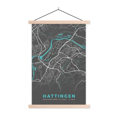 Produktbild von MuchoWow® Textilposter Hattingen - Stadtplan - Blau - Karte - Deutschland 120x180 cm mit holzfarbenen Rahmen - Textil-Plakat