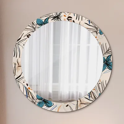 Produktbild von Kosmetikspiegel Spiegel - Flurspiegel - Spiegel mit Modischem Print – Dekospiegel - Blumen mit Dschungel Muster - Rund: Ø80cm