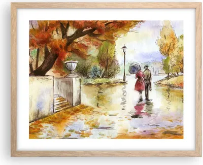 Produktbild von Gerahmtes Poster - Rahmen in heller Eiche - Wetter regen herbst park - 50x40 cm - Wand Bild - Wanddeko - Wandbilder - Wandposter - Bilderrahmen - Bilder - Kunstdruck - Wandbild - P2NAA50x40-2914