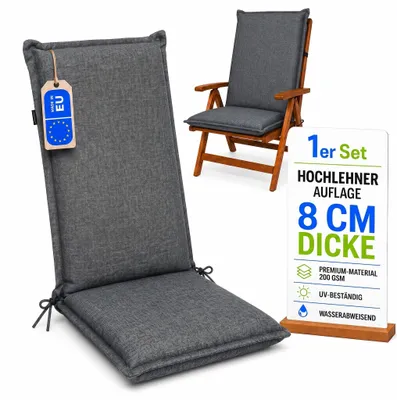 Produktbild von Pillows24 - Hochlehner Auflagen 120x50x8 cm | Bequeme & Wetterfeste Gartenstuhlauflagen | Polster Sitzkissen für Gartenmöbel | EU | Dunkelgrau