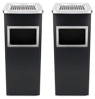 Produktbild von 2x Standaschenbecher und Mülleimer für draußen, mit 35 Liter fassendem Abfallbehälter 24x24x60cm Schwarz