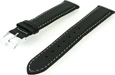 Produktbild von Minott | Uhrenarmband 20mm Leder schwarz gepolstert Kontrastnaht