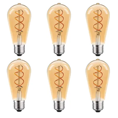 Produktbild von 6 x LED Spiral Filament Edison ST64 Leuchtmittel 5W E27 Gold extra warmweiß 1800K DIMMBAR