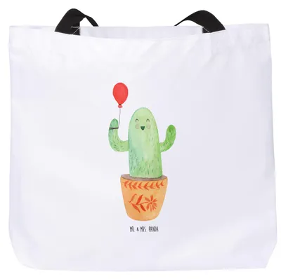 Produktbild von Mr. & Mrs. Panda Tote Bag Kaktus Luftballon - Weiß - Geschenk, Freude, Reisetasche, Stoffbeutel, Strandtasche, Kakteen, Prüfung, Freund, Tragetasche, Tasche, Ausbildung
