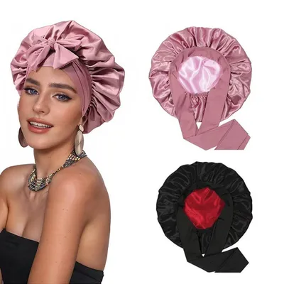 Produktbild von 2 Stück Seidenhaube Schlaf Doppelseitig Wendbar Strähnchenhaube Haarhaube Schlafmütze Bonnet