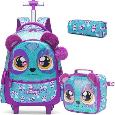 Productafbeelding van Rugzak Trolley voor Kinderen - Schooltas met Broodtas en Etui