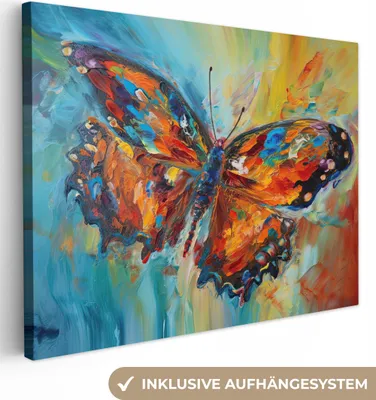 Produktbild von MuchoWow® - Leinwandbilder - Schmetterling - Farben - Kunst - Malerei, Wandbild, Wanddeko Bilder Wohnzimmer, 40x30 cm