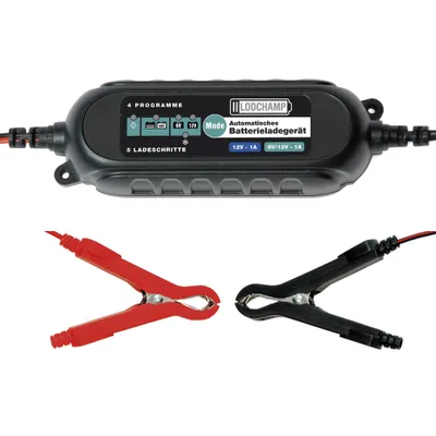 Produktbild von LODCHAMP 6/12V-1A Batterieladegerät mit Memoryspeicher Erhaltungsladegerät 6V/12V KFZ Auto Motorrad
