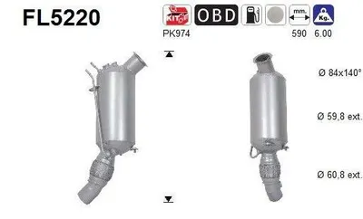 Produktbild von AS FL5220 Dieselpartikelfilter Rußpartikelfilter DPF für BMW 5 Touring (F11) Abgasanlage Diesel