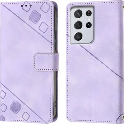 Produktbild von Hülle für Samsung Galaxy S21 Ultra 5G Prägung Flip Leder Brieftasche Schutzhülle mit Ständer Lila