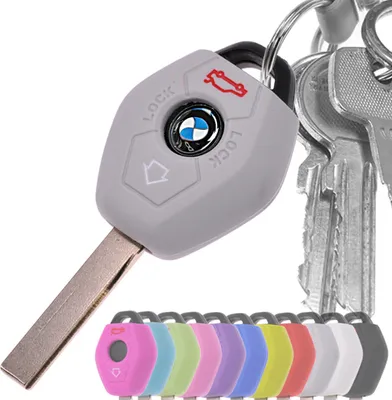 Produktbild von Auto Schlüssel Hülle Silikon Schutz Cover Grau kompatibel mit BMW E46 E83 E52 E85 E86 E39 E61 E60 E53 3 Tasten Funk Fernbedienung
