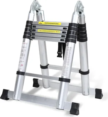 Image de Bettizia Escabeau télescopique professionnel 3,8M Argent Aluminium Capacité de charge 150kg Escabeau polyvalent pieds en caoutchouc antidérapants