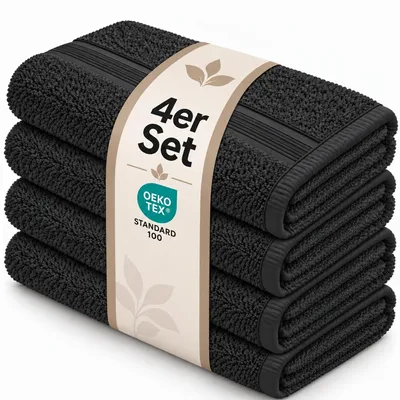 Produktbild von Handtuch Spar Set Baumwolle 500 g/m² Schwarz 4 x Handtuch 50 x 100 cm