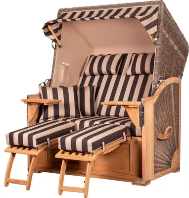 Produktbild von Strandkorb-Set - bene living - Schaalsee Teak - PE grau - Modell 581 - inkl. Liftersystem