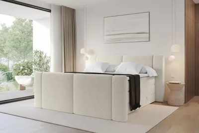 Produktbild von ALTDECOR Boxspringbett mit Fußteil - H3/H4 Matratze und Topper - EVON-Z KING - 160x200 - Beige - Doppelbett, Boxbett, Polsterbett mit Bettkasten mit Stauraum und Kopftei