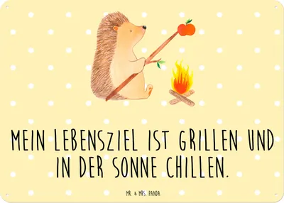 Produktbild von Mr. & Mrs. Panda Wandbild Igel Grillen DIN A3 - Gelb Pastell - Geschenk, Retro Blechschild, tafel, Gute Laune, Türschild, Ziele, Motivation, Schild, Sinn Des Lebens