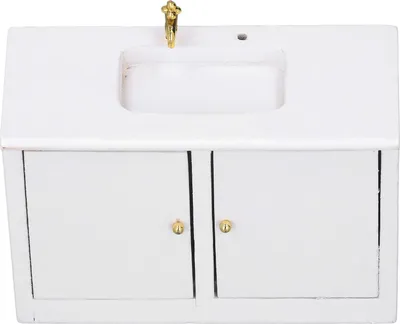 Image de Lavabo de salle de bain en bois pour maison de poupée, lavabo miniature blanc simulé, armoire, meuble individuel 1:12
