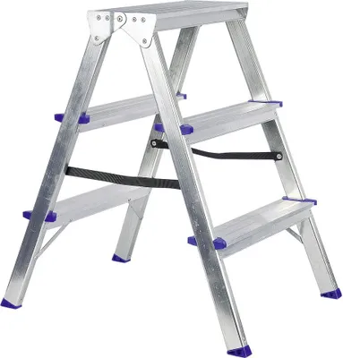 Produktbild von Doppelstufenleiter  aus polierten Aluminium-Schweissrohr-Profilen 2 x 3 Stufen Tritthöhe: 64,9 cm