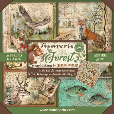 Produktbild von Maxi Scrapbook-Block mit Wald-Motiven 30,5x30,5 cm 22 Bogen Designpapier