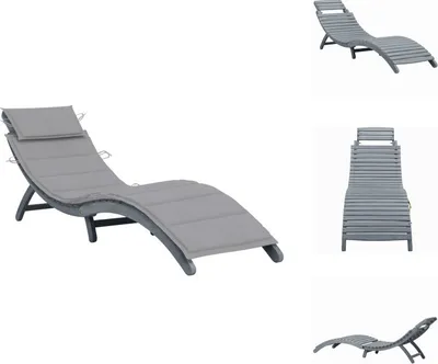 Immagine prodotto di vidaXL Lettino con cuscino grigio in legno massiccio di acacia - Lettini prendisole