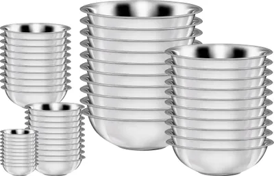 Produktbild von 50tlg. Schüsselset Edelstahl: Schüsselgrößen 16,20,22,24,28cm / Füllmengen: 500,1000,1400,1500,2500ml / 10x Schüsseln 16cm, 10x Schüsseln 20cm, 10x Schüsseln 22cm, 10x Schüsseln 24cm, 10x Schüsseln 28cm