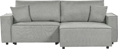 Produktbild von BELIANI Ecksofa Grau Stoffbezug L-förmig 3-Sitzer Schlafsofa Linksseitig mit Stauraum Chaiselongue Modern Wohnzimmer Ausstattung Wohnecke Sitzecke