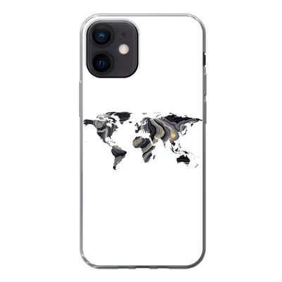 Produktbild von MuchoWow® Handyhülle Schutzhülle Hülle für iPhone 12 Weltkarte - Gold - Linie Silikon Softcase Handy Hülle - Schutzhülle