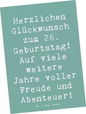Produktbild von Mr. & Mrs. Panda Postkarte Spruch 26. Geburtstag - Meeresbrise - Geschenk, Jubiläum, Glück, Meilenstein, Happy Birthday, Grußkarte, Geburtstagsgeschenk, bildkarte