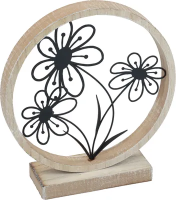 Produktbild von Metallblumen Tischdeko Holzring Frühlingsdeko Naturoptik H19cm