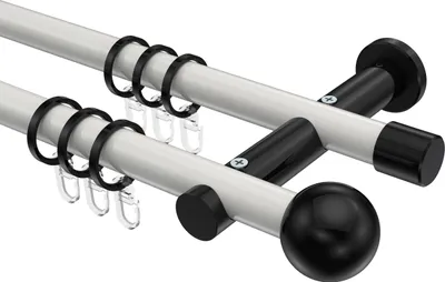 Produktbild von Interdeco Gardinenstange / Vorhangstange Weiß / Schwarz, Typ Platon Luino (Kugel), 20 mm Ø 2-läufig, 280 cm