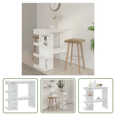 Obrázok produktu pre The Living Store Barový stôl s policou biely 100x50x101,5 cm materiál na báze dreva