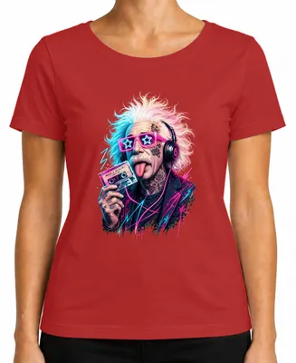 Obrázek produktu pro Tričko s potiskem "Hudební genialita, nadčasovost, Albert Einstein", sarkastický motiv, dámské, červené, velikost M