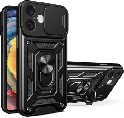 Immagine prodotto di Custodia Hybrid Armor Camshield per Iphone 16 Plus corazzata con protezione della fotocamera con supporto - Nero
