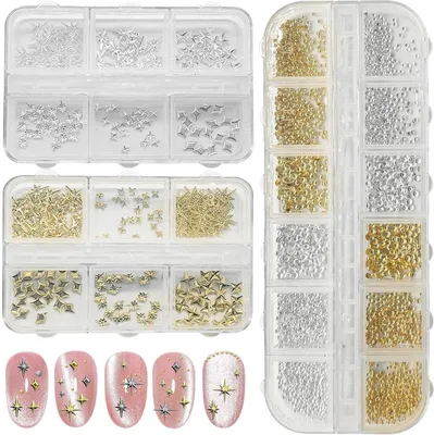 Productafbeelding van 3400 stuks stervormige nagelaccessoires in goud en zilver - Mooie sterren om je nagels te versieren