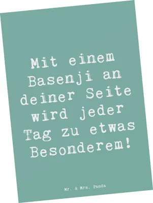 Produktbild von Mr. & Mrs. Panda Ansichtskarte Spruch Basenji Freude - Meeresbrise - Geschenk, bildkarte, Liebe, Hunderassen Eigenschaften, Postkarte, intelligenter Hund, Postkarten