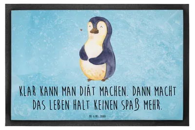 Produktbild von Mr. & Mrs. Panda fußmatte Pinguin Diät 60 x 90 cm - Eisblau - Geschenk, Sauberlaufmatte, Schmutzfangmatte, Abnehmen, Bauch, Bodenvorleger, Schmutzmatte, Motivation