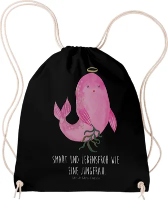 Produktbild von Mr. & Mrs. Panda Jutebeutel Sternzeichen Jungfrau - Schwarz - Geschenk, sporttasche klein, Beutel Rucksack, gym tasche, Geburtstag August, Meerjungfrau, Stoffbeutel