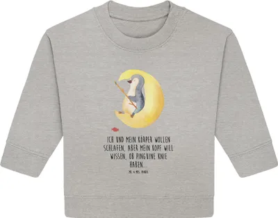 Produktbild von Mr. & Mrs. Panda Organic Baby Pullover Pinguin Mond 6. - 12. Monat - Heather Grey - Geschenk, Neugierig, Süßigkeiten, Schlafzimmer, Bullover, Angel