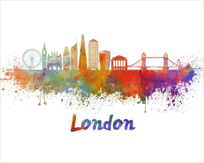 Produktbild von Wallario Poster - Städte als Aquarell - Skyline von London, Kunstdruck Größe: 40 x 50 cm