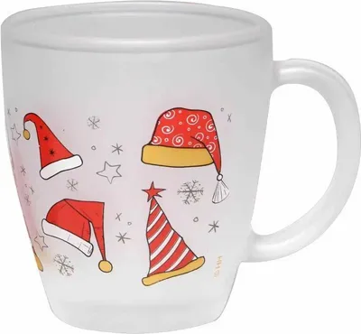 Produktbild von 6x Glastasse frosted Weihnachten Mütze weiß/rot/grau Ø9x10cm Tasse Glühwein Punsch