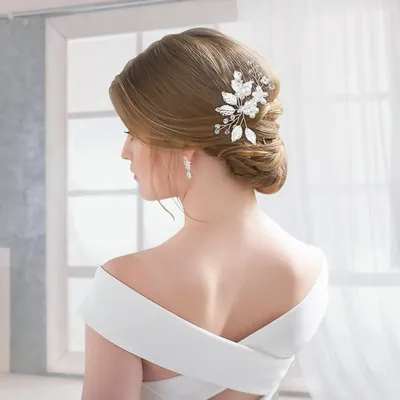 Produktbild von Hochzeits-Haarreif-Set mit Perlenblumen - Haaraccessoires für die Hochzeit - Silber - Frauen und Mädchen