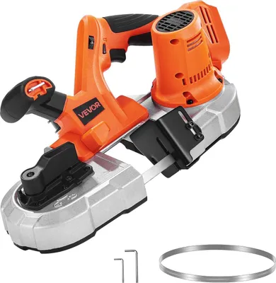 Immagine prodotto di Sega a nastro a batteria VEVOR 20 V, profondità di taglio 65 mm, con motore brushless, portabanda compatto e a batteria, gancio di sospensione, velocità variabile 0-192 m/min, per il taglio di metallo, legno (solo utensile)