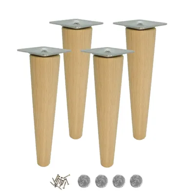 Produktbild von 4x Möbelfuß aus Eiche – konisch, roh, 20 cm – mit M8-Schraube & Montageplatte
