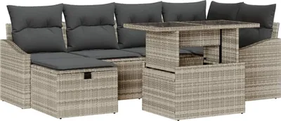 Produktbild von vidaXL Gartensofa-set 7 stk. Hellgrau Poly-Rattan